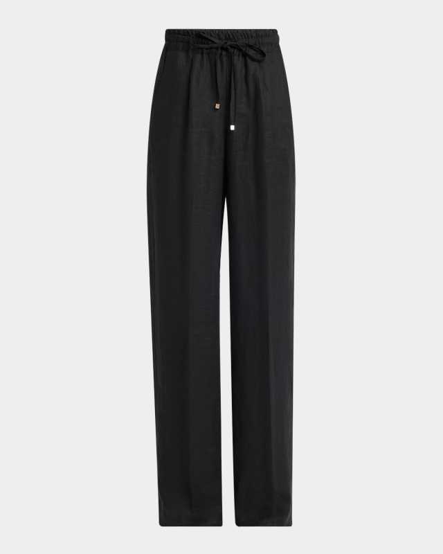 Linen Wide-Leg Drawstring Pants